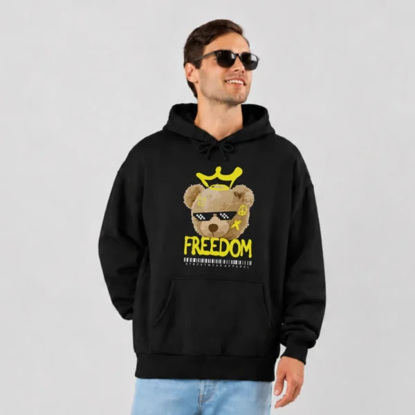 هودی خرس با تاج و عینک طرح Freedom کد 386
