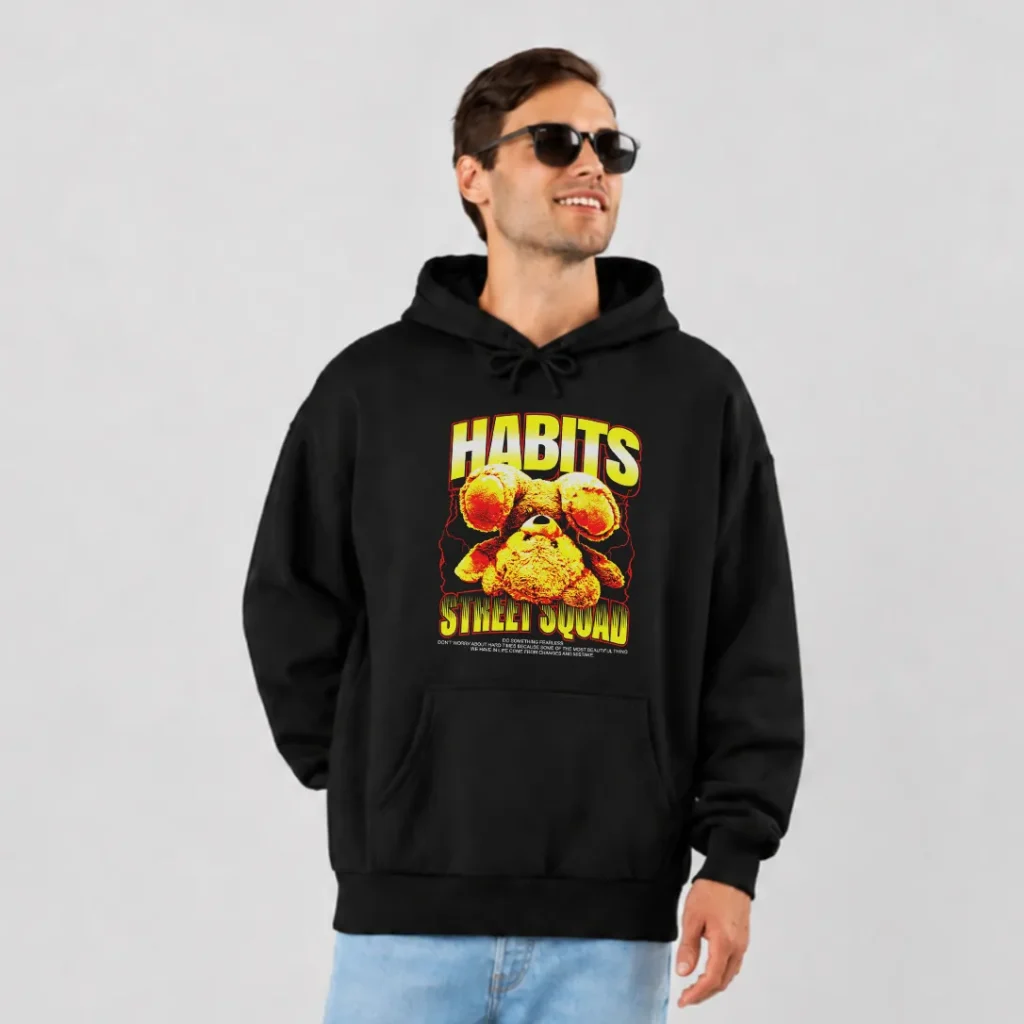 هودی خرس زرد و قرمز و نوشته Habits Street Squad کد 439