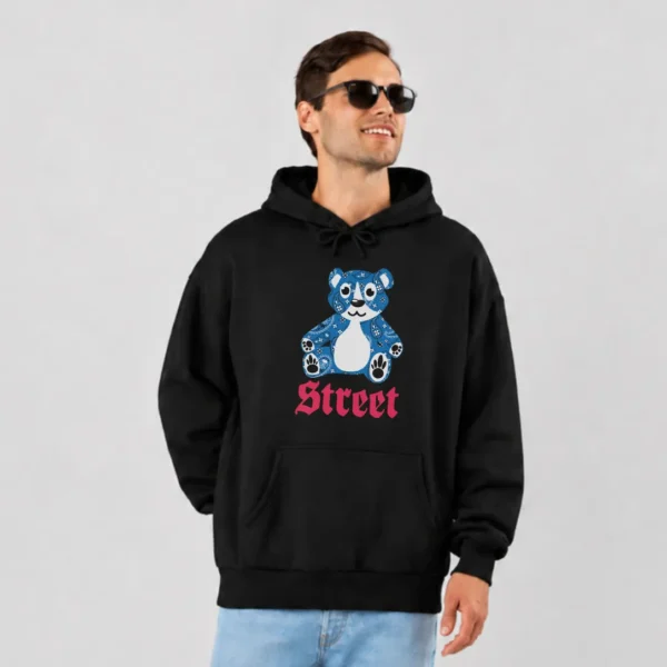 هودی خرس آبی طرح گل‌دار و نوشته Street کد 637