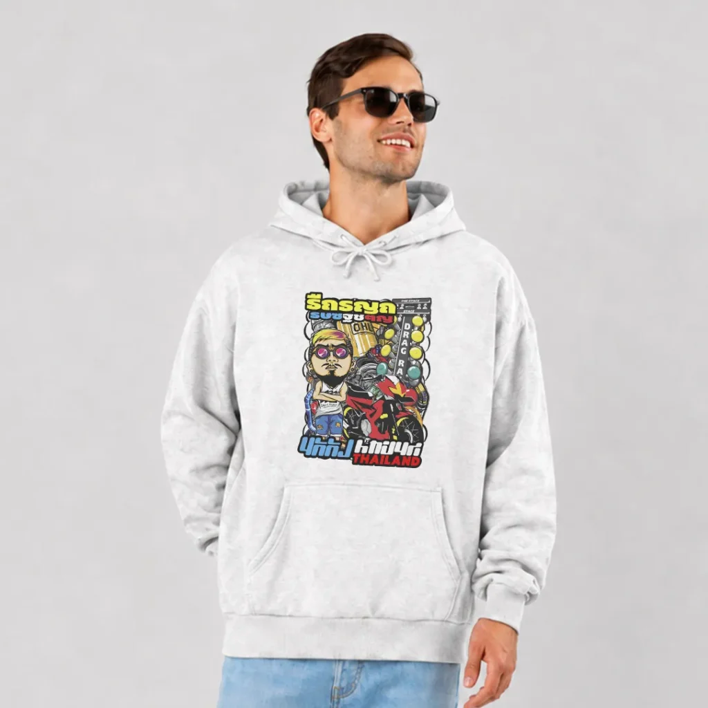 هودی موتورسواری تایلندی طرح شخصیت کارتونی و موتور قرمز کد 17195