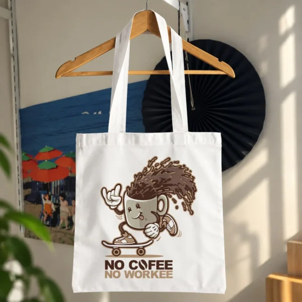 توت بگ قهوه طرح اسکیت‌بورد No Coffee No Workee کد 15804