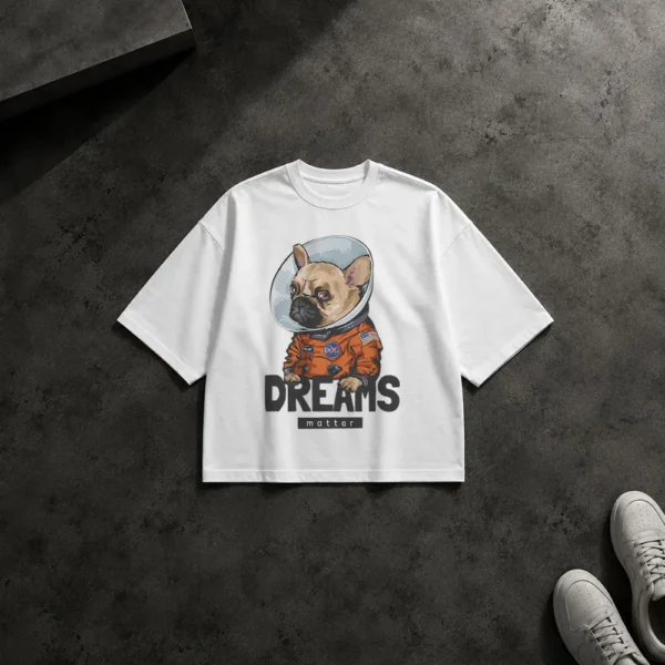 تیشرت باکسی سگ فضانورد طرح Dreams Matter کد 10035