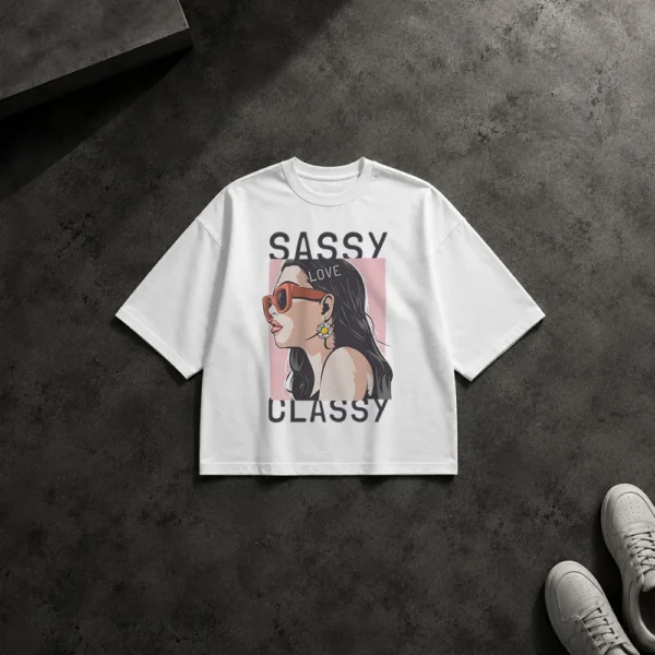 تیشرت باکسی دختر طرح Sassy but Classy کد 10037
