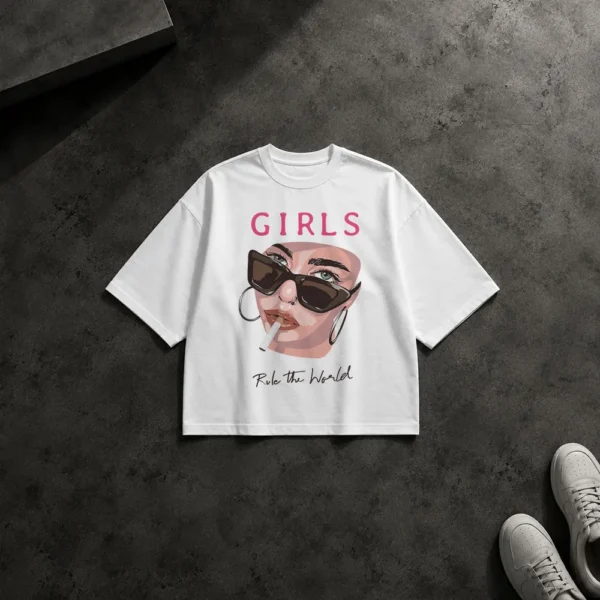 تیشرت باکسی دختر طرح Girls Rule the World کد 10057