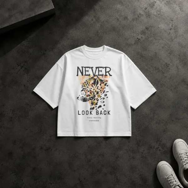 تیشرت باکسی پلنگ طرح Never Look Back کد 10064