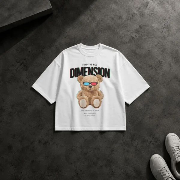 تیشرت باکسی خرس طرح تایپوگرافی Find the New Dimension کد 10169