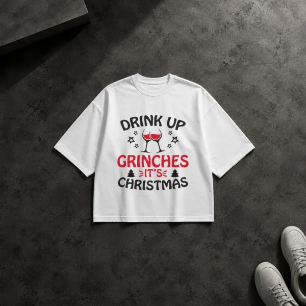 تیشرت باکسی تایپوگرافی کریسمس Drink Up Grinches کد 10336