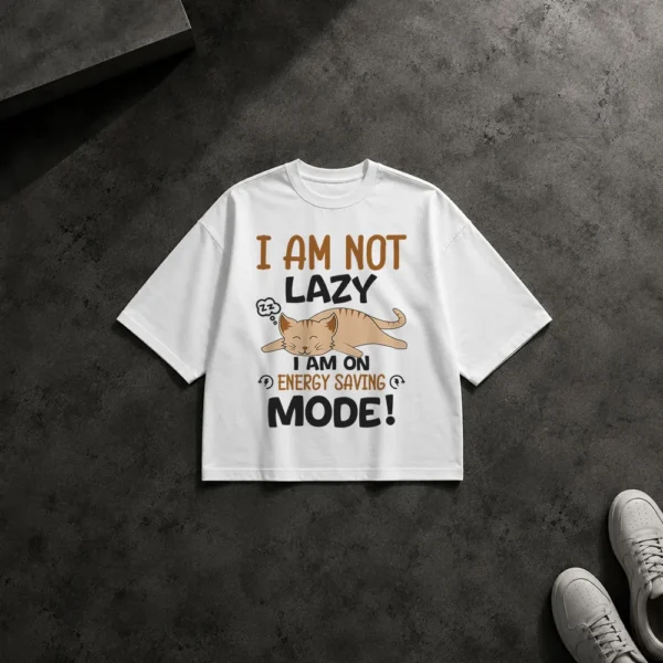 تیشرت باکسی گربه طرح I Am Not Lazy کد 10349