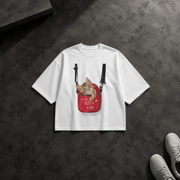 تیشرت باکسی گربه داخل کیف طرح Are You Kitten Me کد 10500