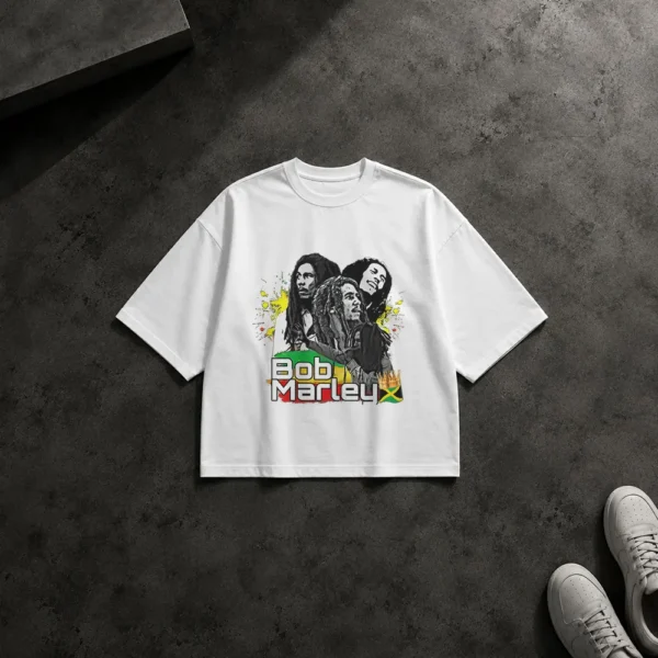 تیشرت باکسی باب مارلی طرح کلاژ سه‌گانه (Bob Marley) کد 1060