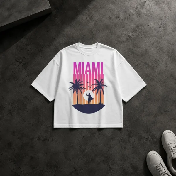تیشرت باکسی ساحلی میامی طرح Miami Sunset