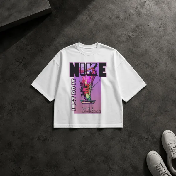 تیشرت باکسی نایکی طرح کتانی رنگی و Just Do It