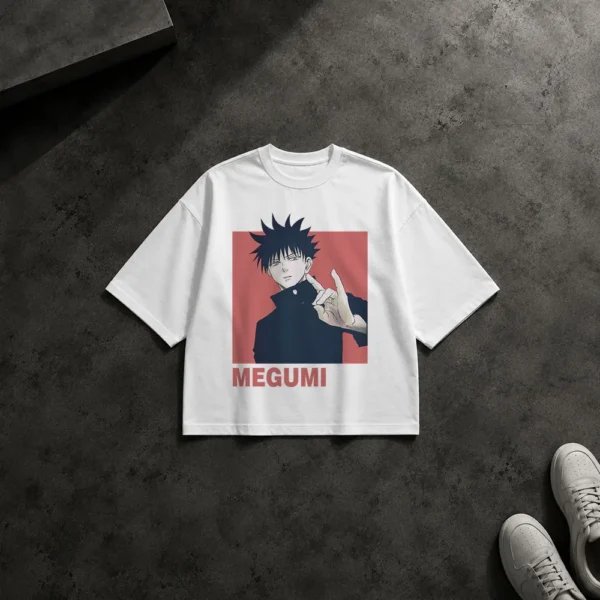 تیشرت باکسی انیمه جوجوتسو کایسن طرح مگومی قرمز اشاره‌گر (Megumi) کد 11507