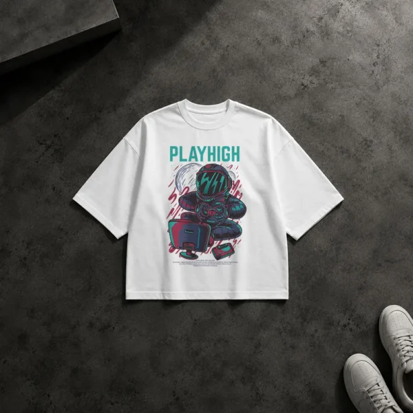 تیشرت باکسی گیمر طرح Play High کد 11763