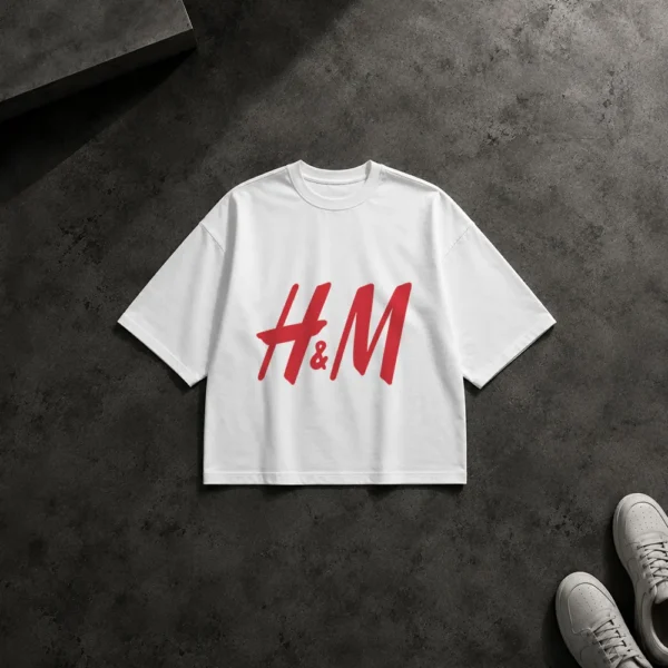 تیشرت باکسی برند اچ اند ام طرح لوگوی قرمز (H&M) کد 12092