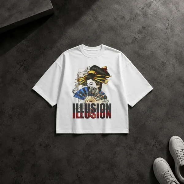 تیشرت باکسی گیشا ژاپنی طرح Illusion کد 12093
