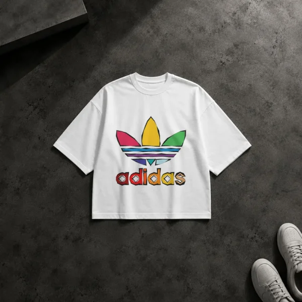 تیشرت باکسی آدیداس طرح لوگوی رنگین‌کمانی (Adidas) کد 12217