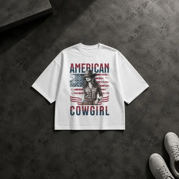 تیشرت باکسی کابوی طرح دختر کابوی آمریکایی (American Cowgirl) کد 12372