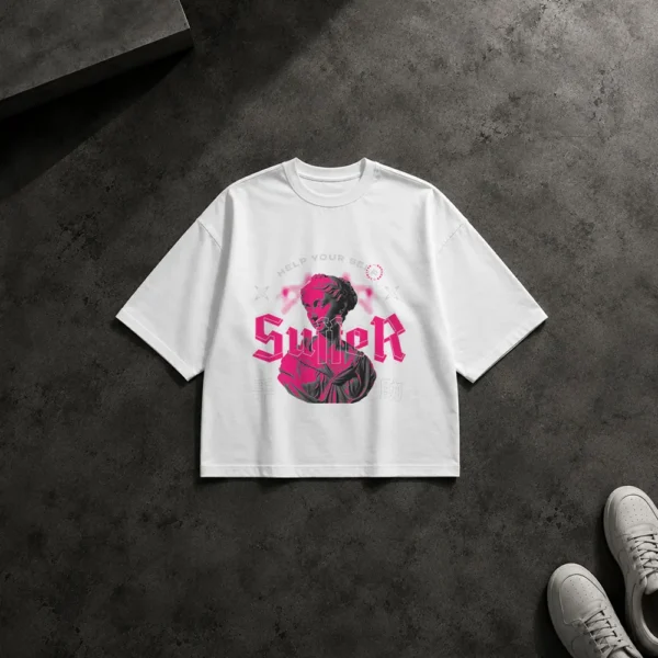 تیشرت باکسی گل رز طرح تایپوگرافی Sweet کد 12850