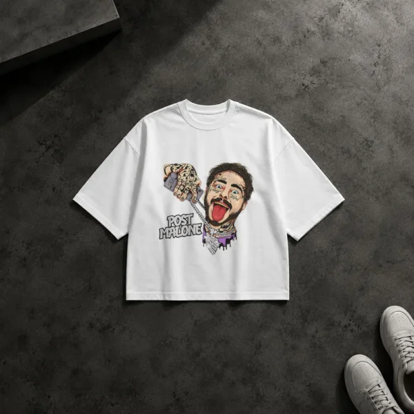 تیشرت باکسی پست مالون طرح پرتره کارتونی (Post Malone) کد 1289