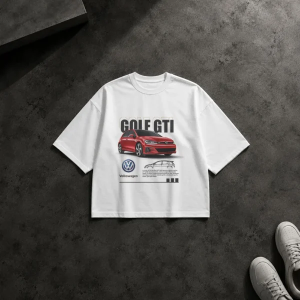 تیشرت باکسی فولکس‌واگن طرح گلف GTI قرمز کد 13044