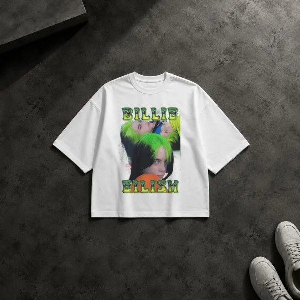 تیشرت باکسی بیلی آیلیش طرح پرتره سبز (Billie Eilish) کد 13448