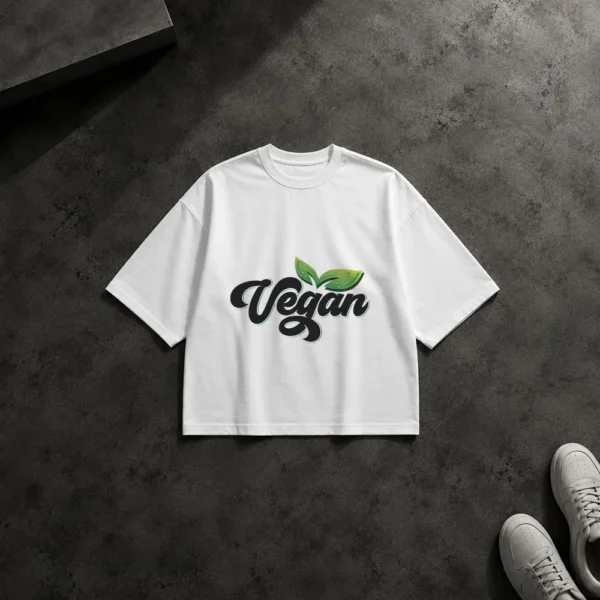 تیشرت باکسی وگان طرح تایپوگرافی برگ‌دار (Vegan)