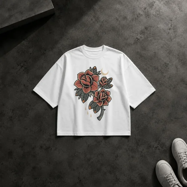 تیشرت باکسی گل رز طرح وینتیج (Vintage Roses) کد 13571