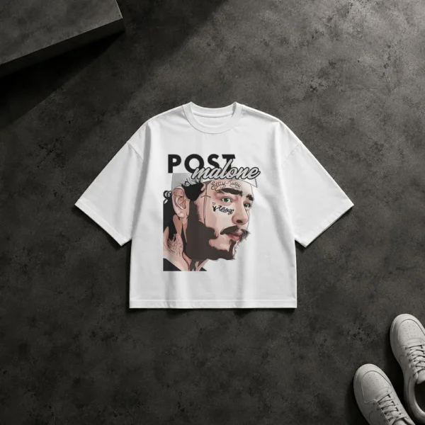 تیشرت باکسی پست مالون طرح پرتره مجله‌ای (Post Malone) کد 1368