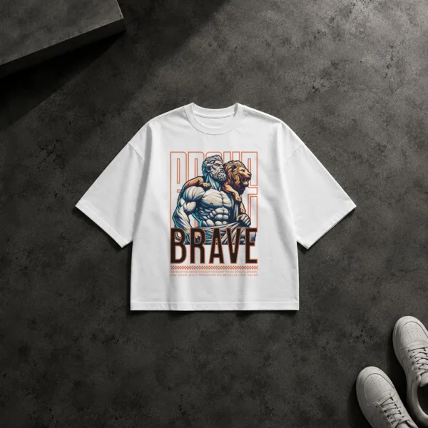 تیشرت باکسی طرح مرد و شیر Brave کد 13726