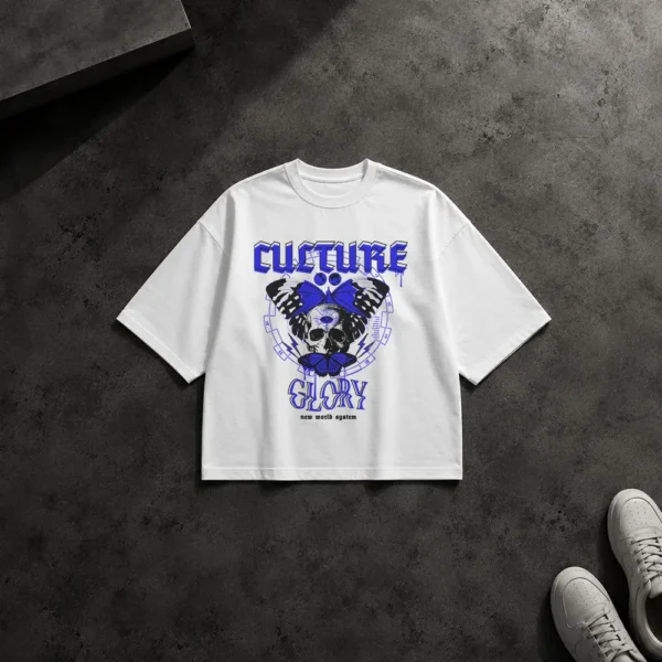 تیشرت باکسی طرح جمجمه و پروانه Culture Glory کد 13864