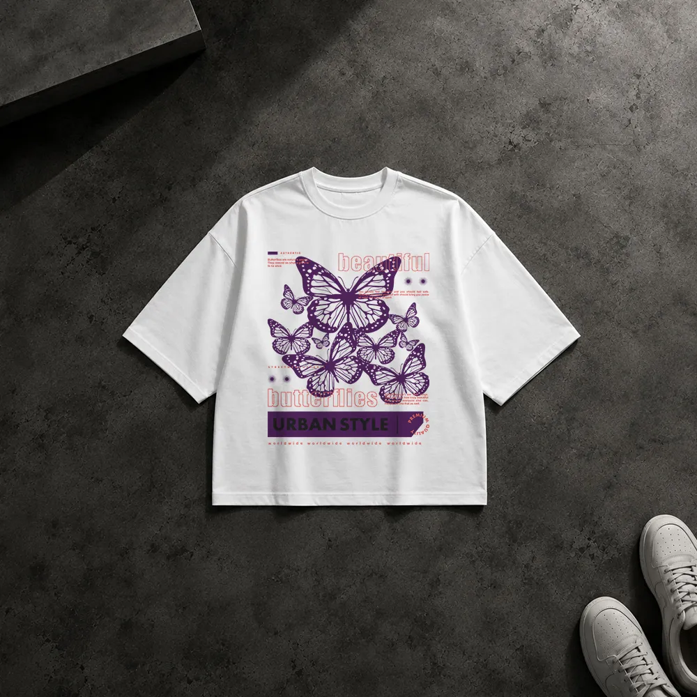 تیشرت باکسی طرح چند پروانه Urban Style کد 13956