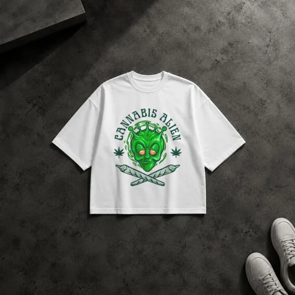 تیشرت باکسی طرح بیگانه شاهدانه Cannabis Alien کد 14071