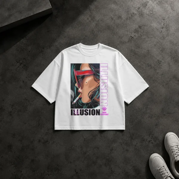تیشرت باکسی پرتره گرافیکی با سیگار طرح Illusion و Smoke Everyday
