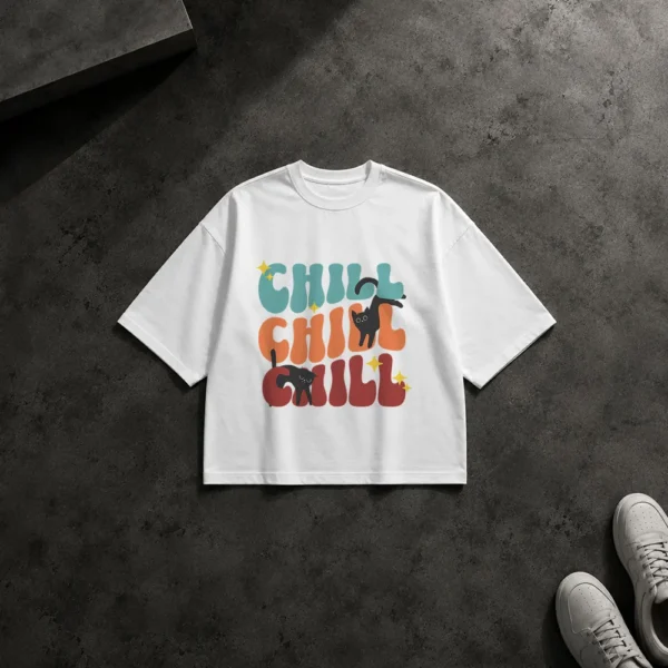 تیشرت باکسی گربه طرح Chill Chill Chill کد 14336