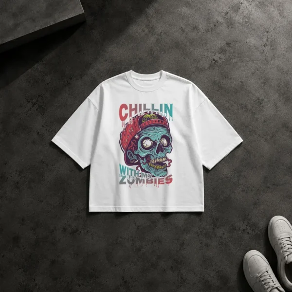تیشرت باکسی جمجمه طرح Chillin with Zombies کد 14343