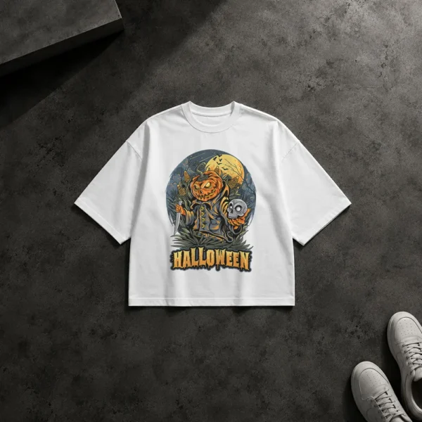 تیشرت باکسی طرح کدو و جمجمه Halloween کد 14938