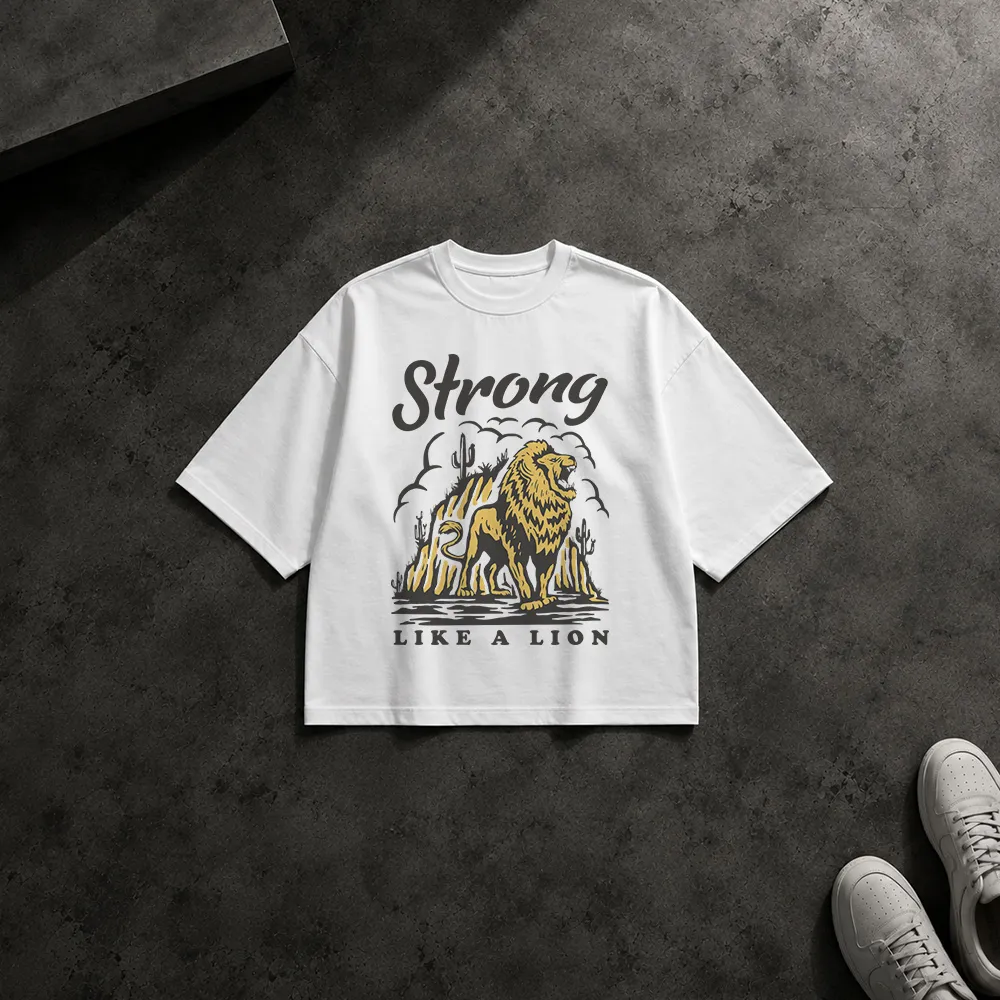 تیشرت باکسی شیر طرح Strong Like a Lion کد 15025