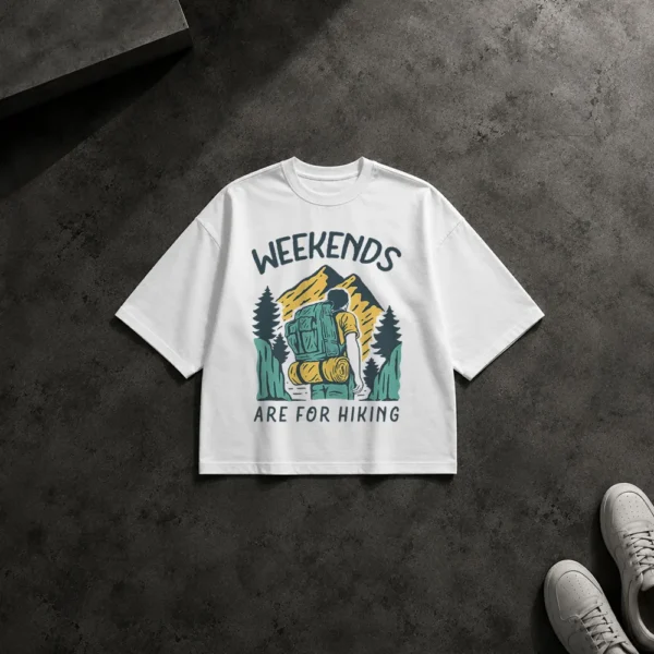 تیشرت باکسی کوله‌پشتی طرح Weekends Are for Hiking کد 15027
