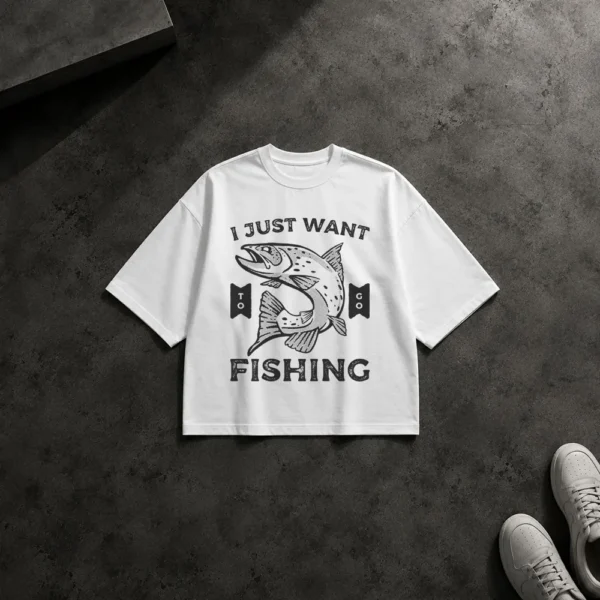 تیشرت باکسی ماهی طرح I Just Want Fishing کد 15030