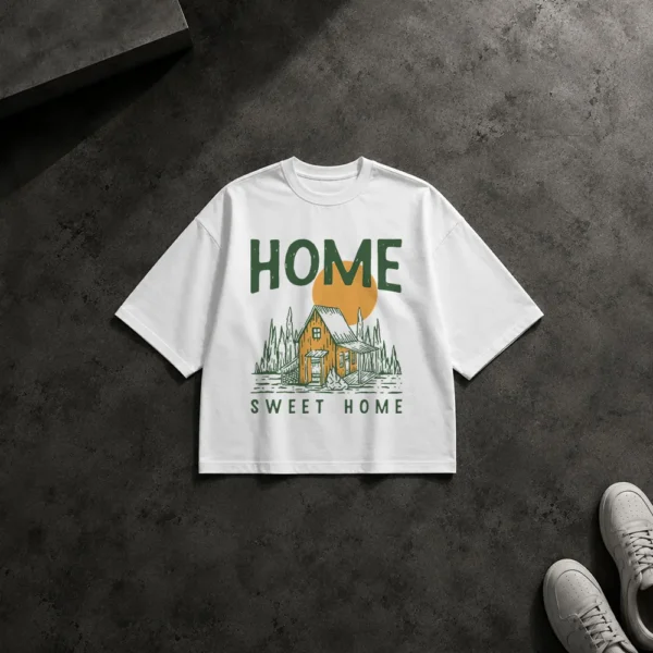 تیشرت باکسی کلبه طرح Home Sweet Home کد 15047