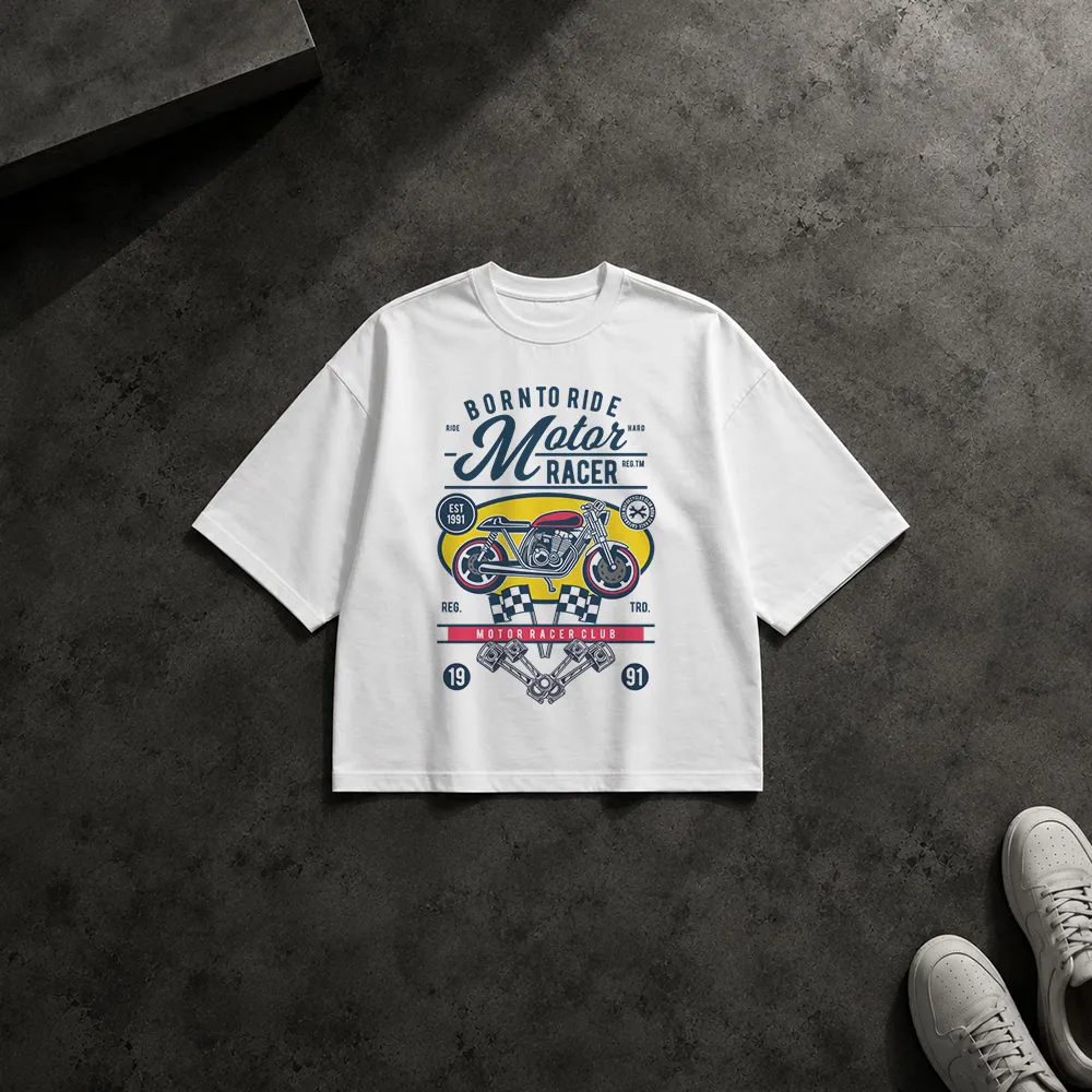 تیشرت باکسی موتورسیکلت طرح کافه‌ریسر Born to Ride کد 15128