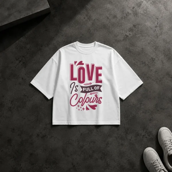 تیشرت باکسی طرح عاشقانه Love Is Full of Colours کد 15519