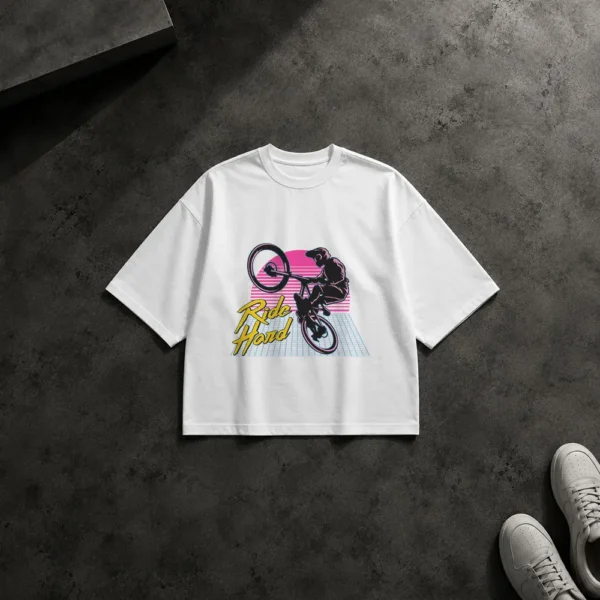 تیشرت باکسی دوچرخه BMX طرح Ride Hard کد 15544