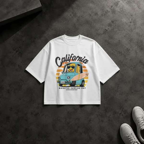 تیشرت باکسی ماشین طرح ساحل California کد 15674