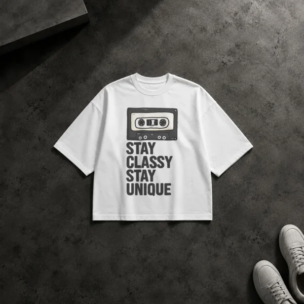 تیشرت باکسی نوار کاست طرح Stay Classy Stay Unique کد 15854