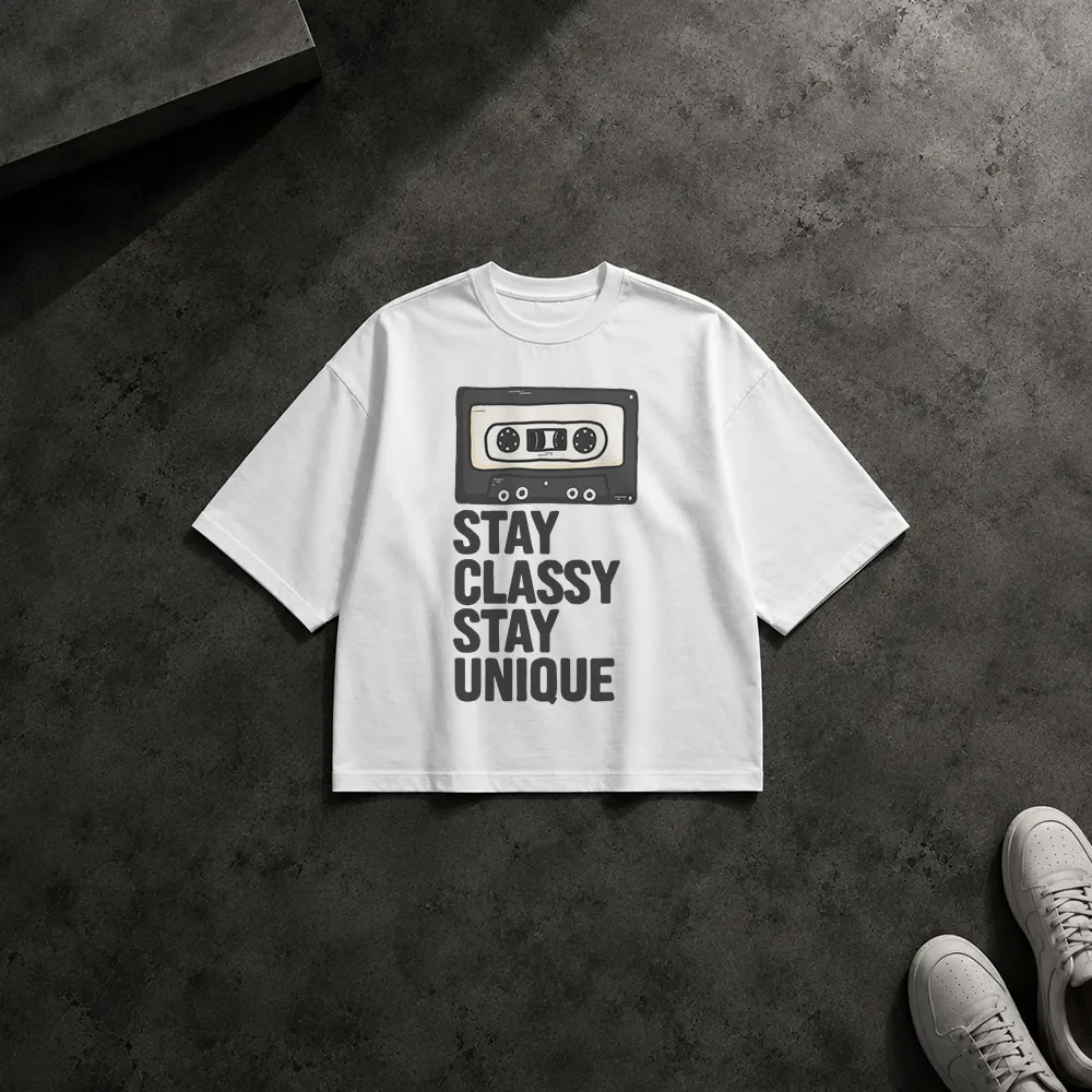 تیشرت باکسی نوار کاست طرح Stay Classy Stay Unique کد 15854
