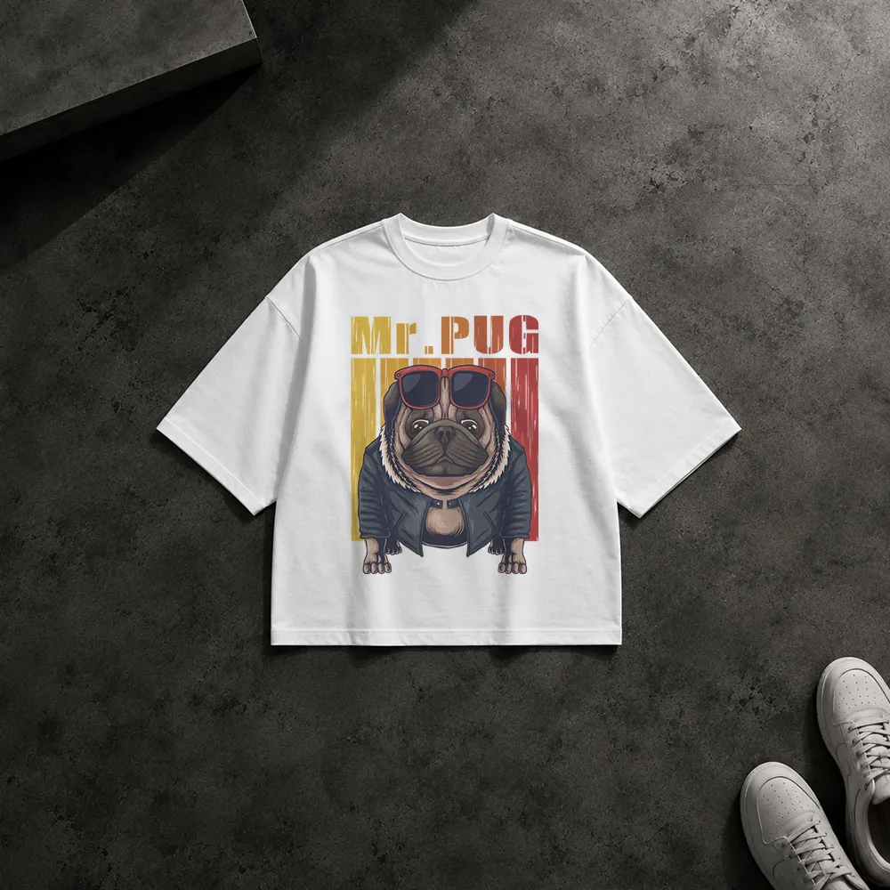 تیشرت باکسی سگ طرح پاگ چرمی Mr. Pug کد 16660