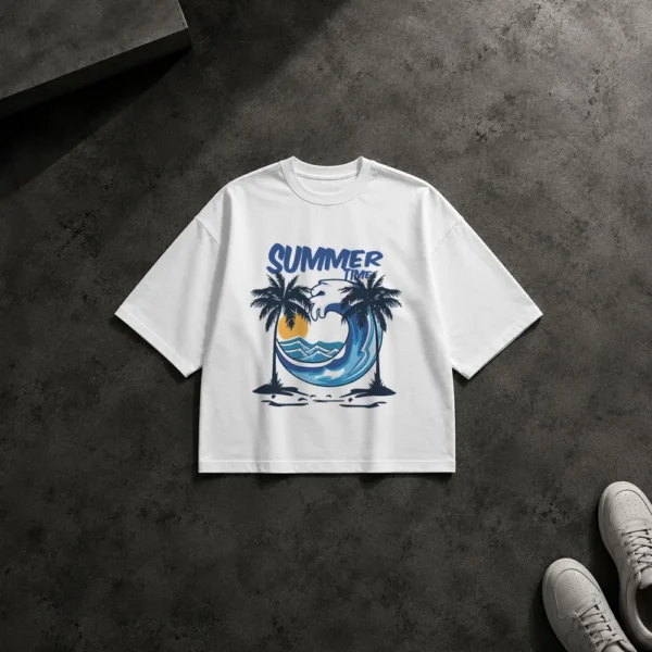 تیشرت باکسی عقاب طرح موج ساحلی Summer Time کد 16687