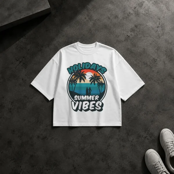 تیشرت باکسی طرح ساحل Holidays Summer Vibes کد 16690
